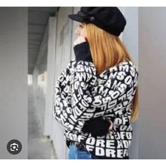 H&M Dream Of Dreams Sweater Women Small Black White Oversized Mock Neck Preppy - Picture 10 of 10